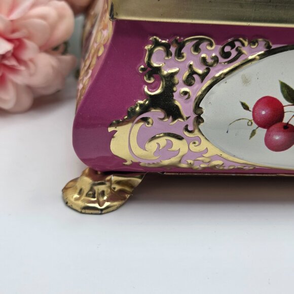 Vintage Metal Fricke & Nacke Tin Fruit Vanity Trinket Box Footed West Germany - Picture 4 of 15